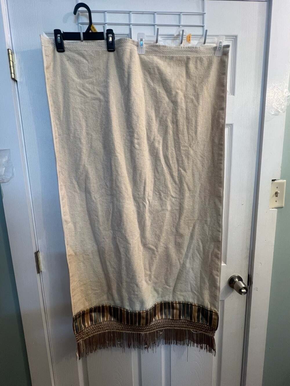 Avanti Linens Cream Cotton Bath Towel with Striped Border and Fringe Trim